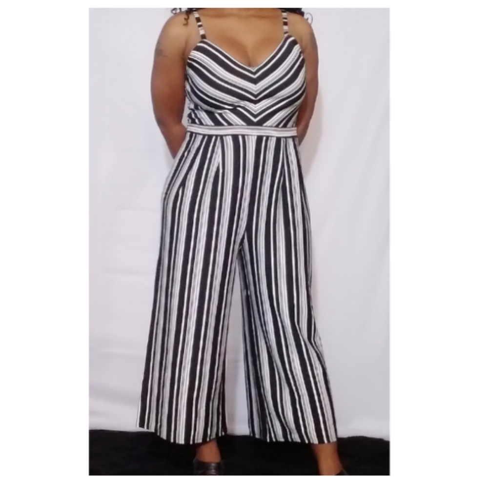 Striped V Neck Jumpsuit